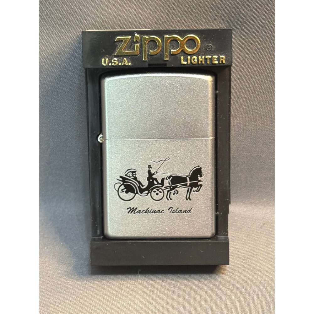 Zippo Mackinac Island Horse Carriage Satin Chrome Lighter with Case USA Made